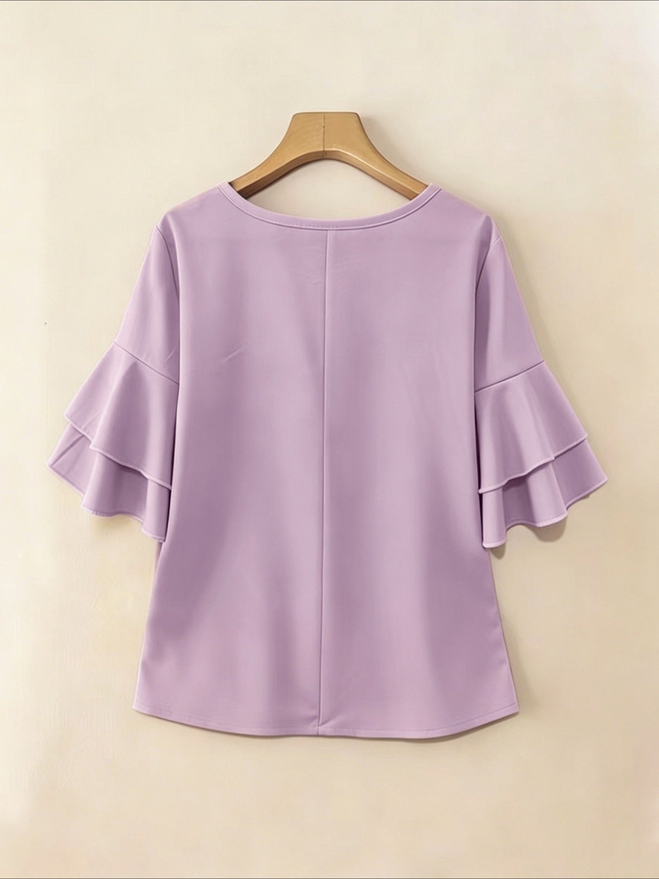 Elegant Fashion Summer Loose Solid Round Neck Button-Up Shirt Flared Sleeve Ruffle Top
