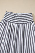 Black Stripe Shirred High Waist Loose Summer Pants