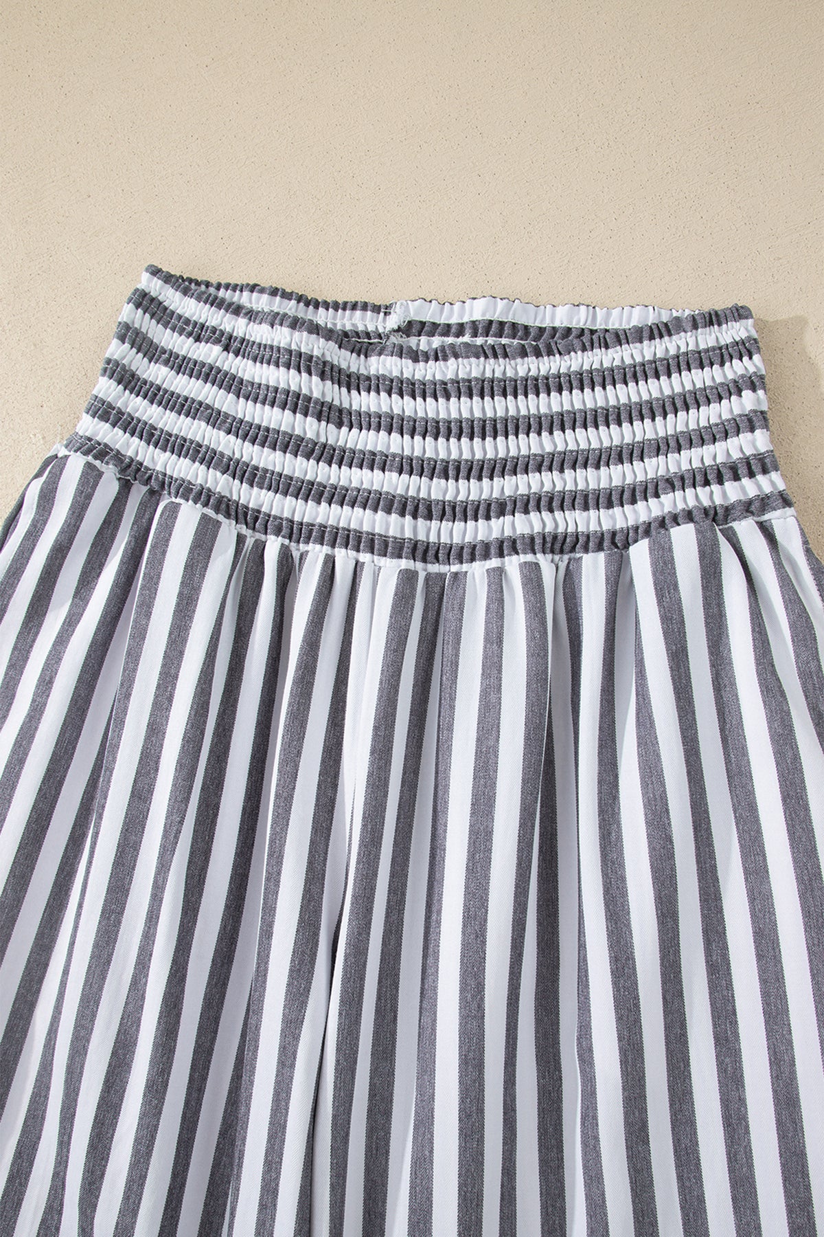 Black Stripe Shirred High Waist Loose Summer Pants