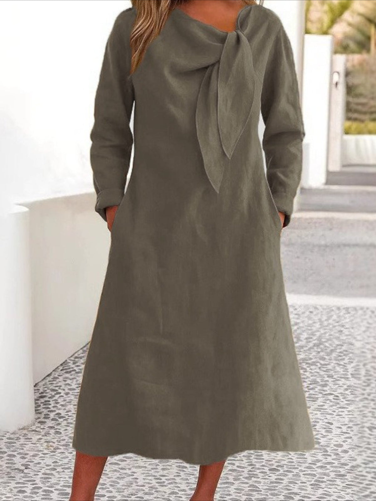 Solid Color Plain Regular Fit Casual Long Sleeve Dress