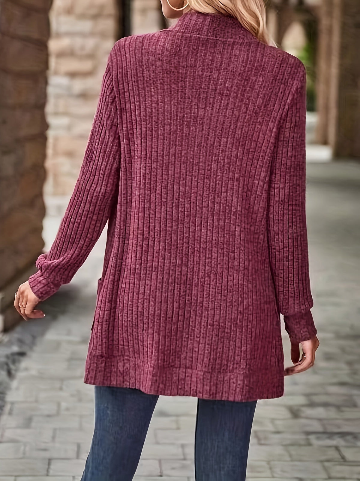 Solid Open Front Cardigan, Casual Long Sleeve Drop Shoulder Outwear