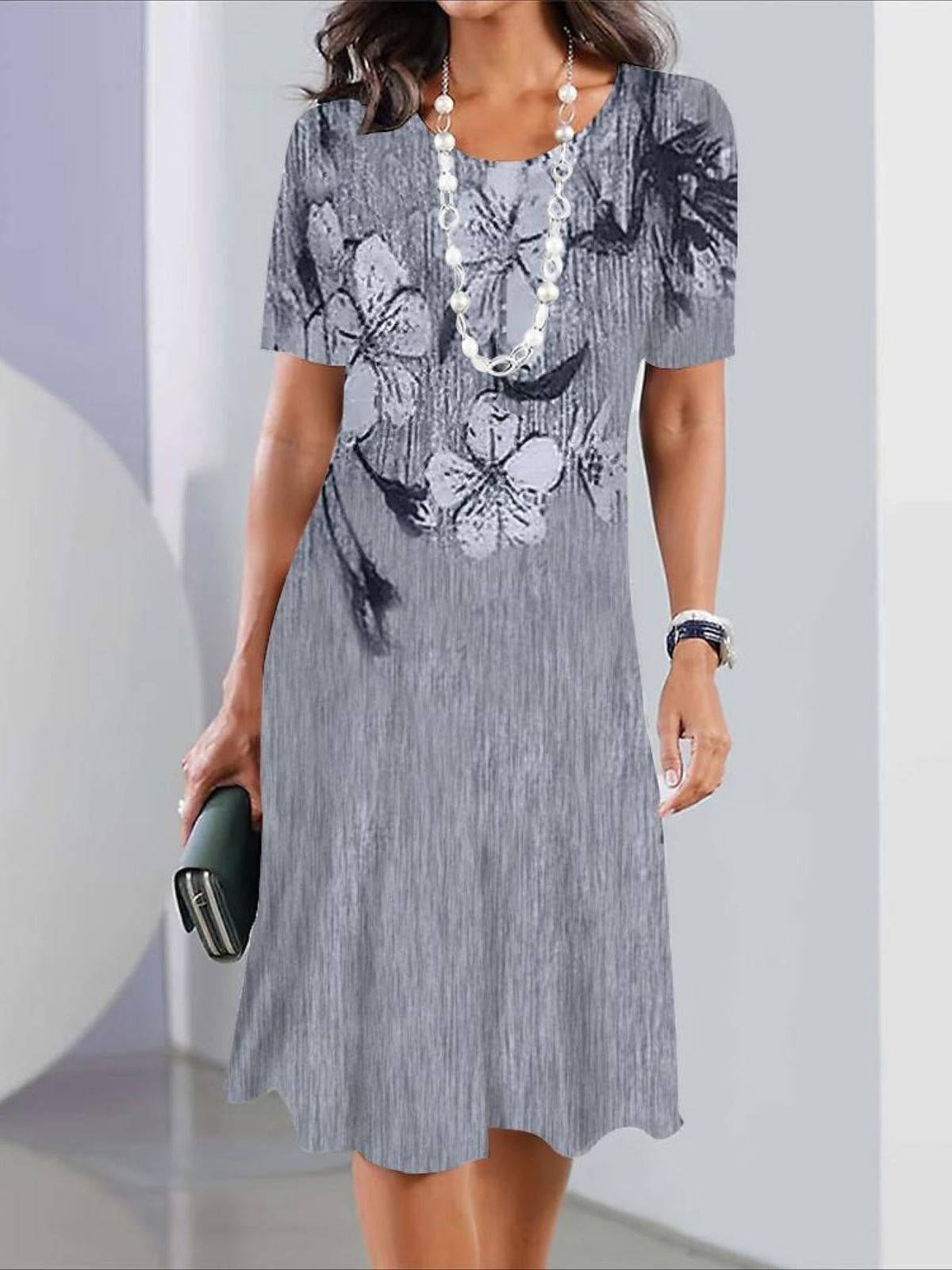 Print Crew Neck Casual Short Sleeve Dress