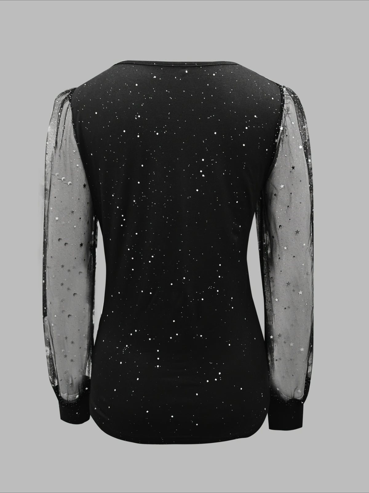 Sexy V-Neck Sequin Mesh Splicing Long Sleeve T-Shirt Casual Party Top