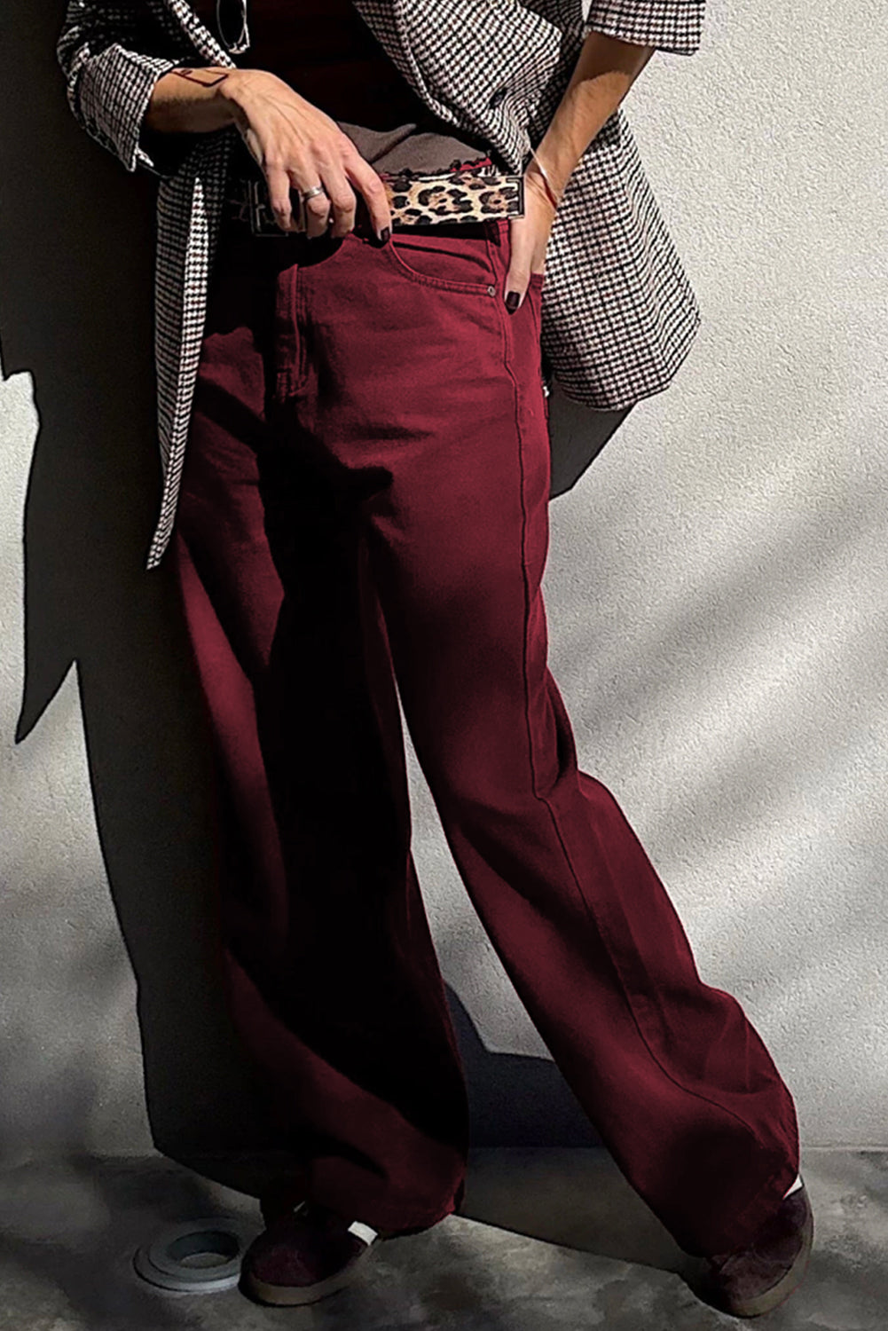 Red Dahlia Loose Straight High Waist Solid Color Jeans