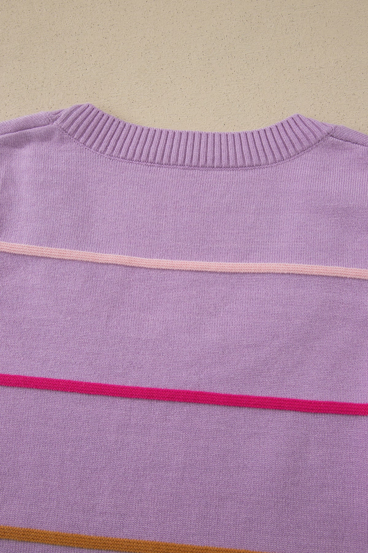 Purple Stripe Round Neck Knitted Sweater Tank