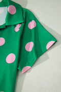 Green Polka Dot Print V Neck Tee Short Set