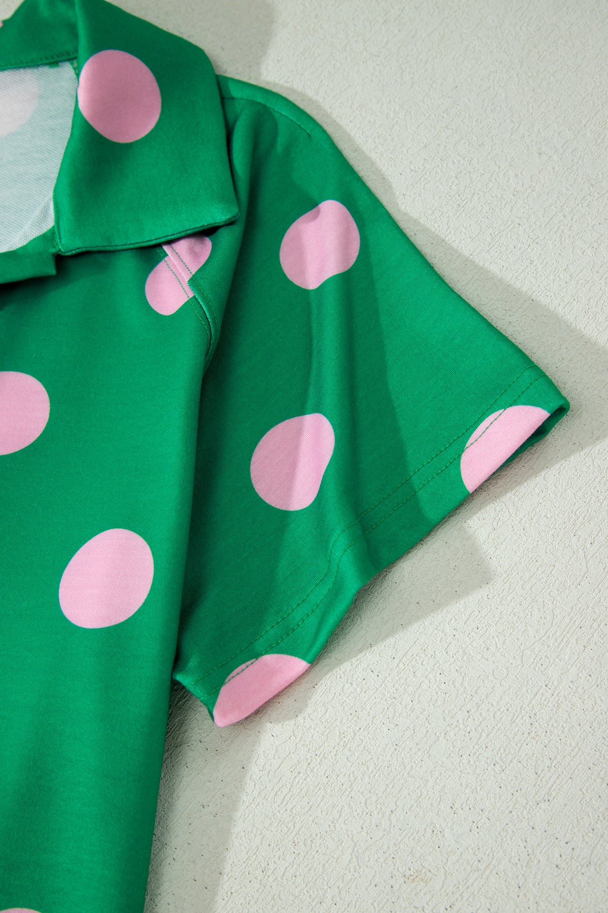 Green Polka Dot Print V Neck Tee Short Set
