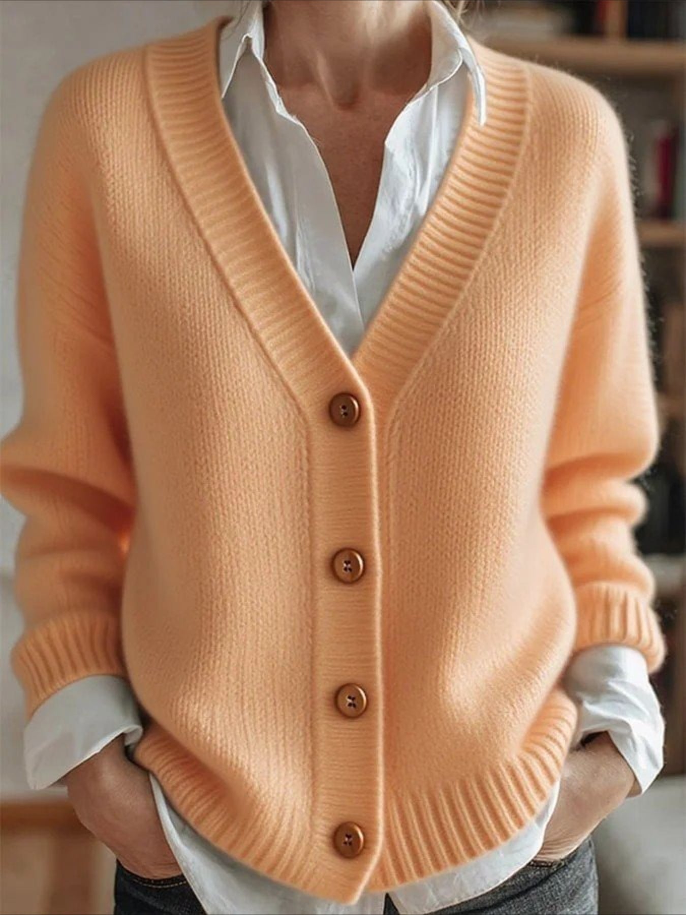 Plain Long Sleeve Comfy Vintage Cardigan
