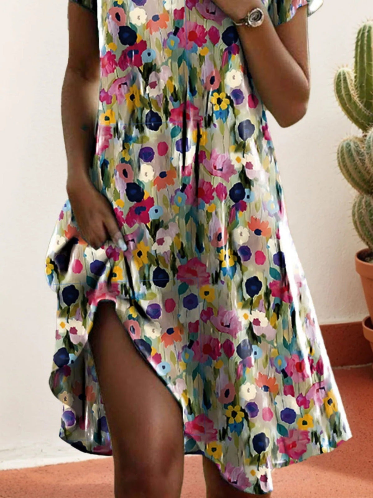 Women's Short Sleeve Floral Shirt Collar Daily Going Out Casual Midi Dress