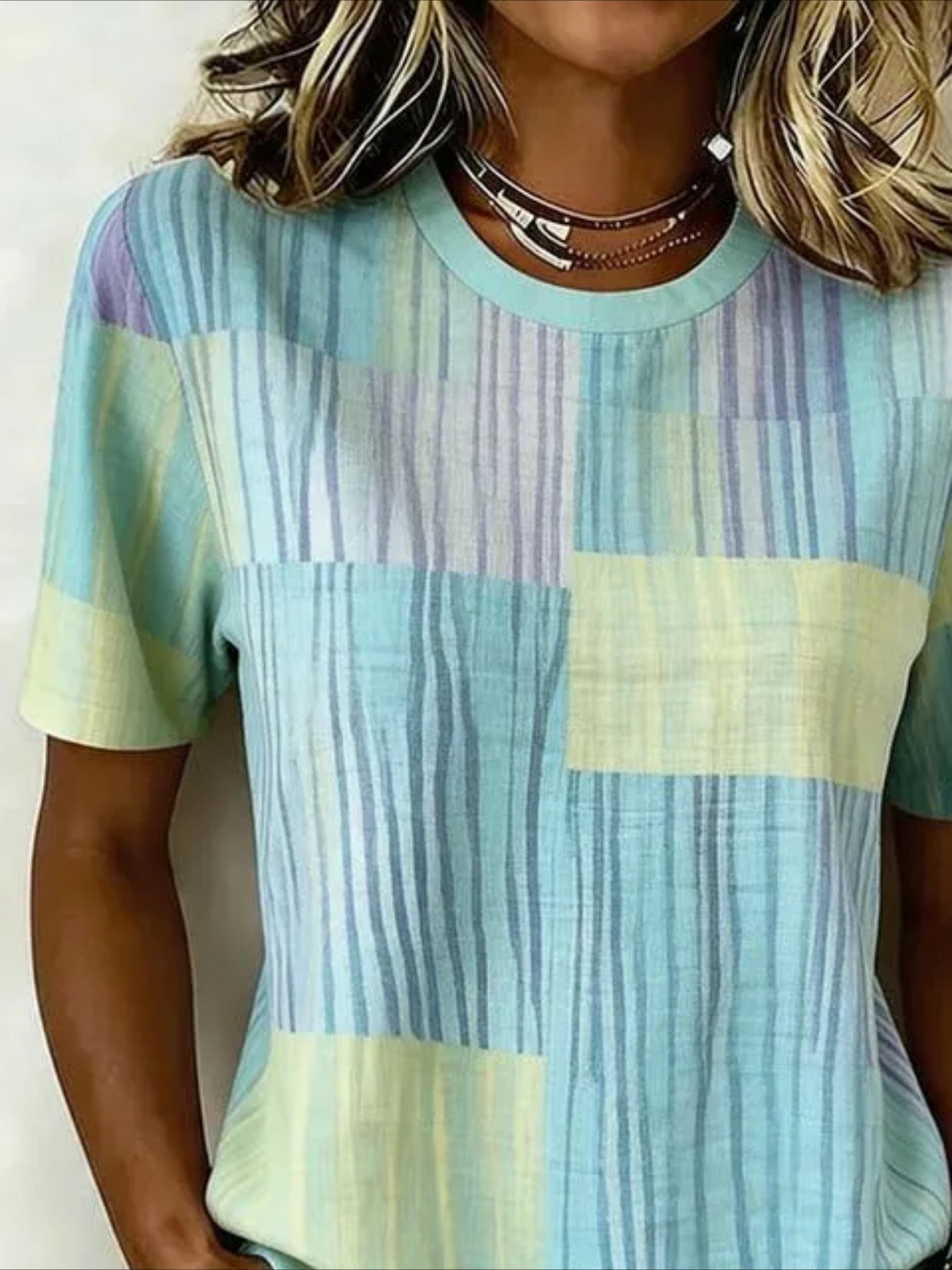 Stripe Casual Pattern Crew Neck Short Sleeve T-shirt