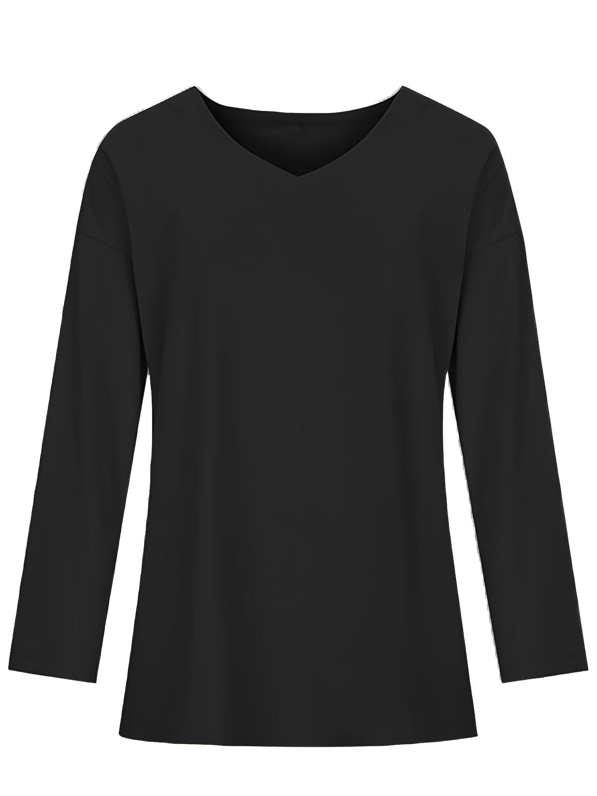 Women's Solid Color Oversized Tops, V-Neck Long Sleeve T-Shirts, Casual Loose Shirts