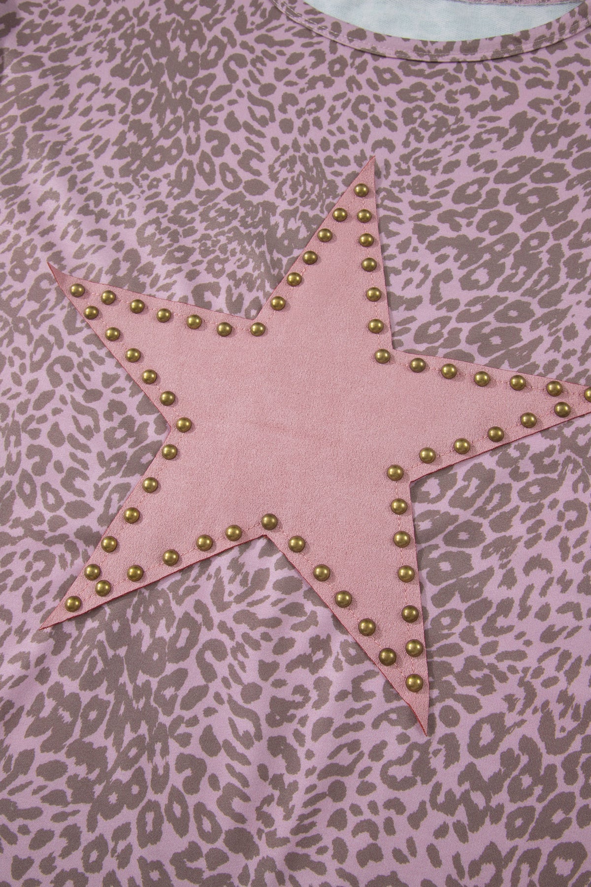 Pink Leopard Retro Studded Star Patch Loose Tee