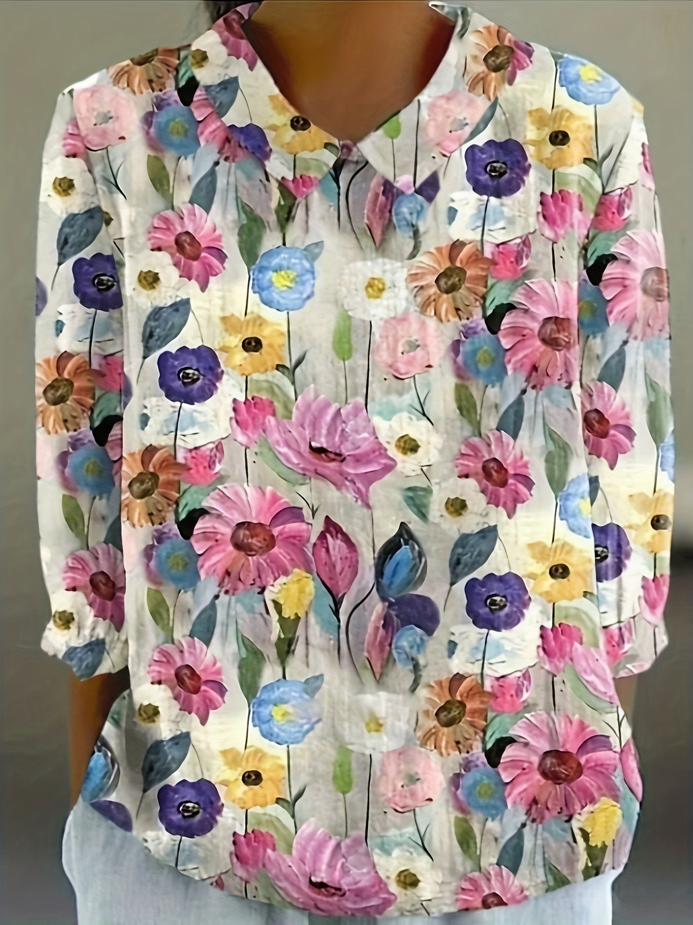 Lapel Geometric Bohemian Pattern Fashion Long Sleeve Collar Regular Shirt