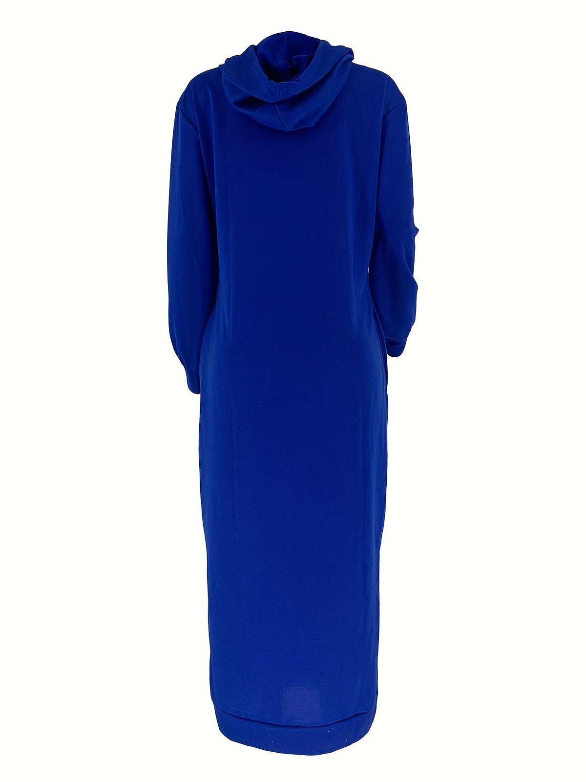 Drawstring Split Dress, Casual Hooded Long Sleeve Maxi Dress