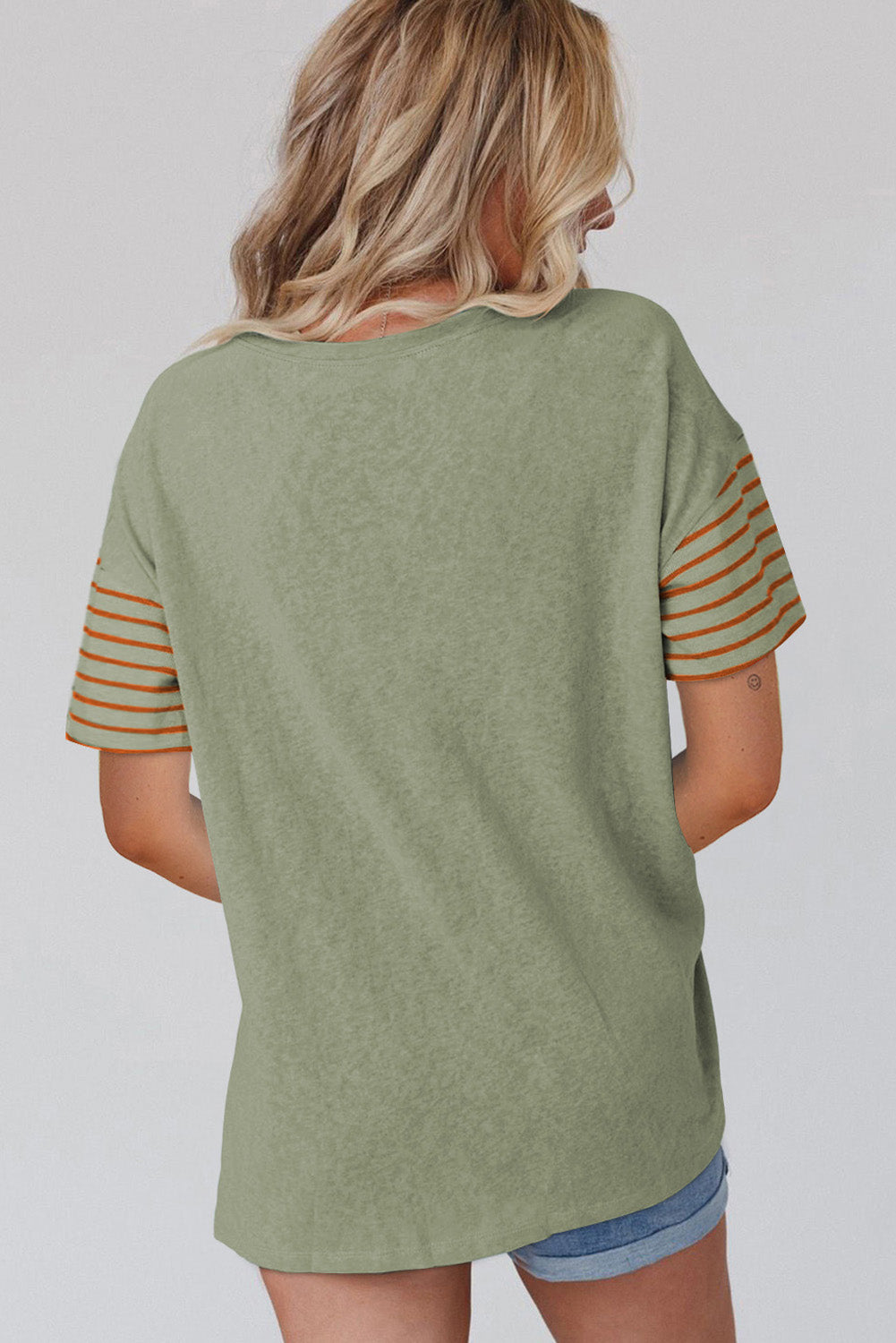 Laurel Green Color Block Striped Detail Loose T Shirt