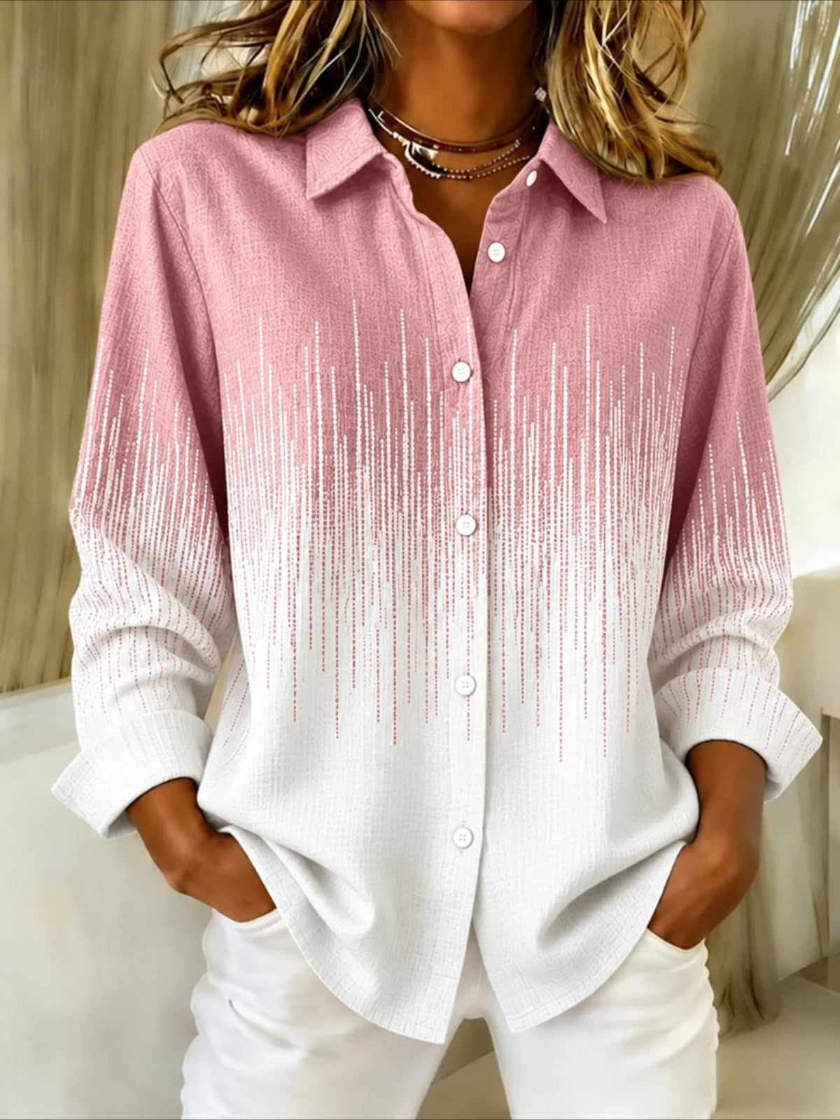 V Neck Long Sleeve Plain Regular Micro-Elasticity Regular Fit Shirt