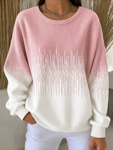 Gradien Casual Printing Loose Leaf Crew Neck Regular Fit Sweatshirt