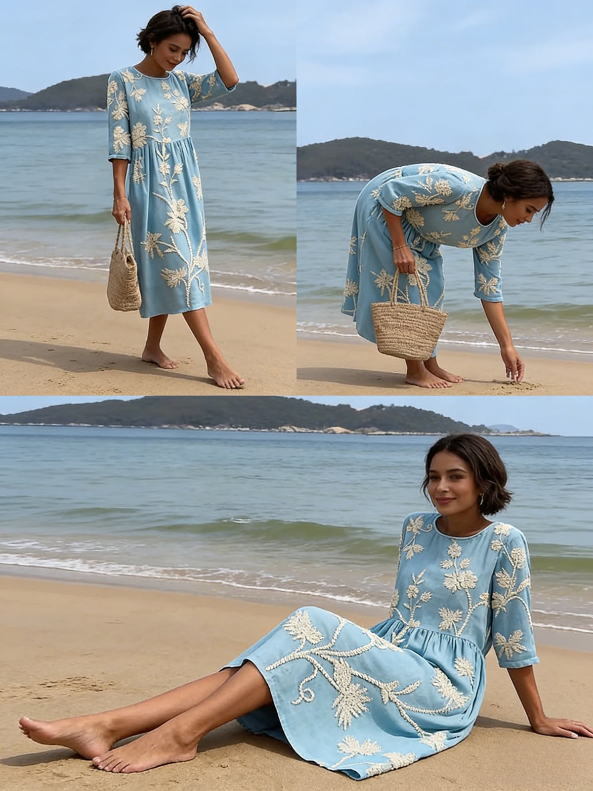 Casual Round Neck Mid Sleeve Printed Dress