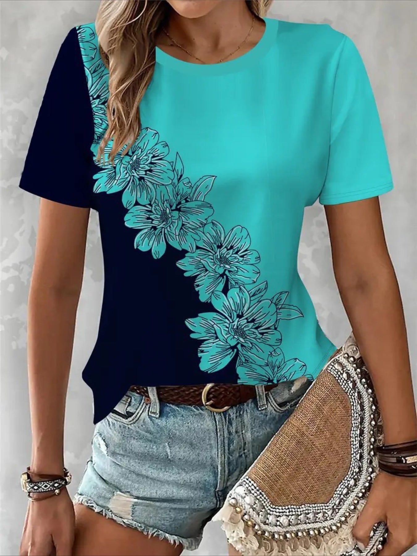 Casual Print Short Sleeve Regular Tops
