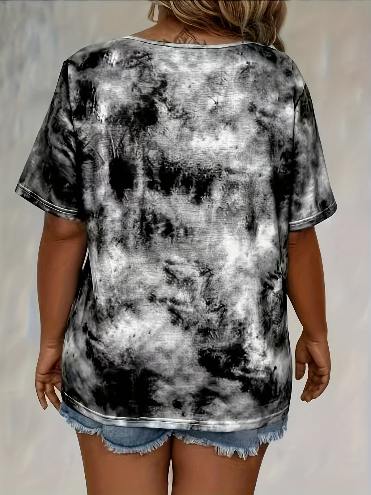 Print Front Button Drawstring Oversized Top