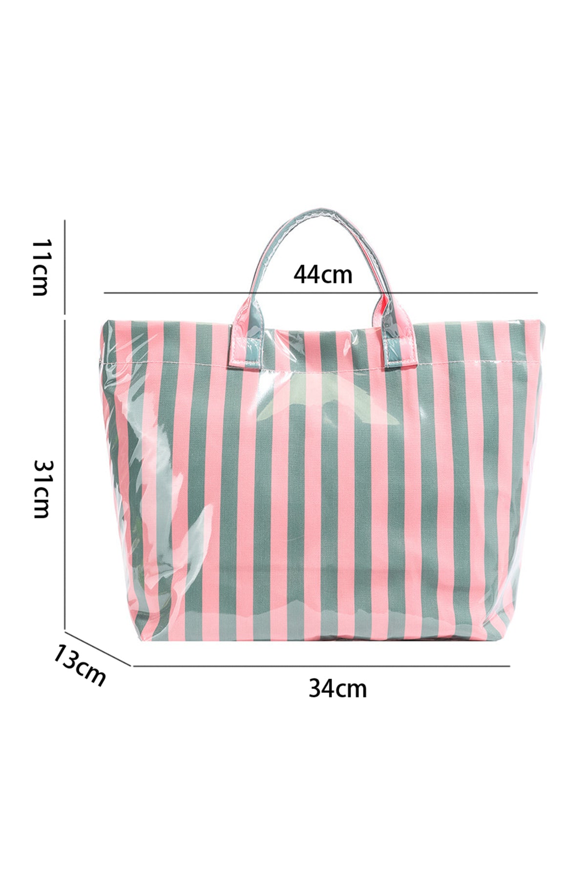 Blackish Green Glossy Striped Vinyl Large Tote Bag (Color Varied)