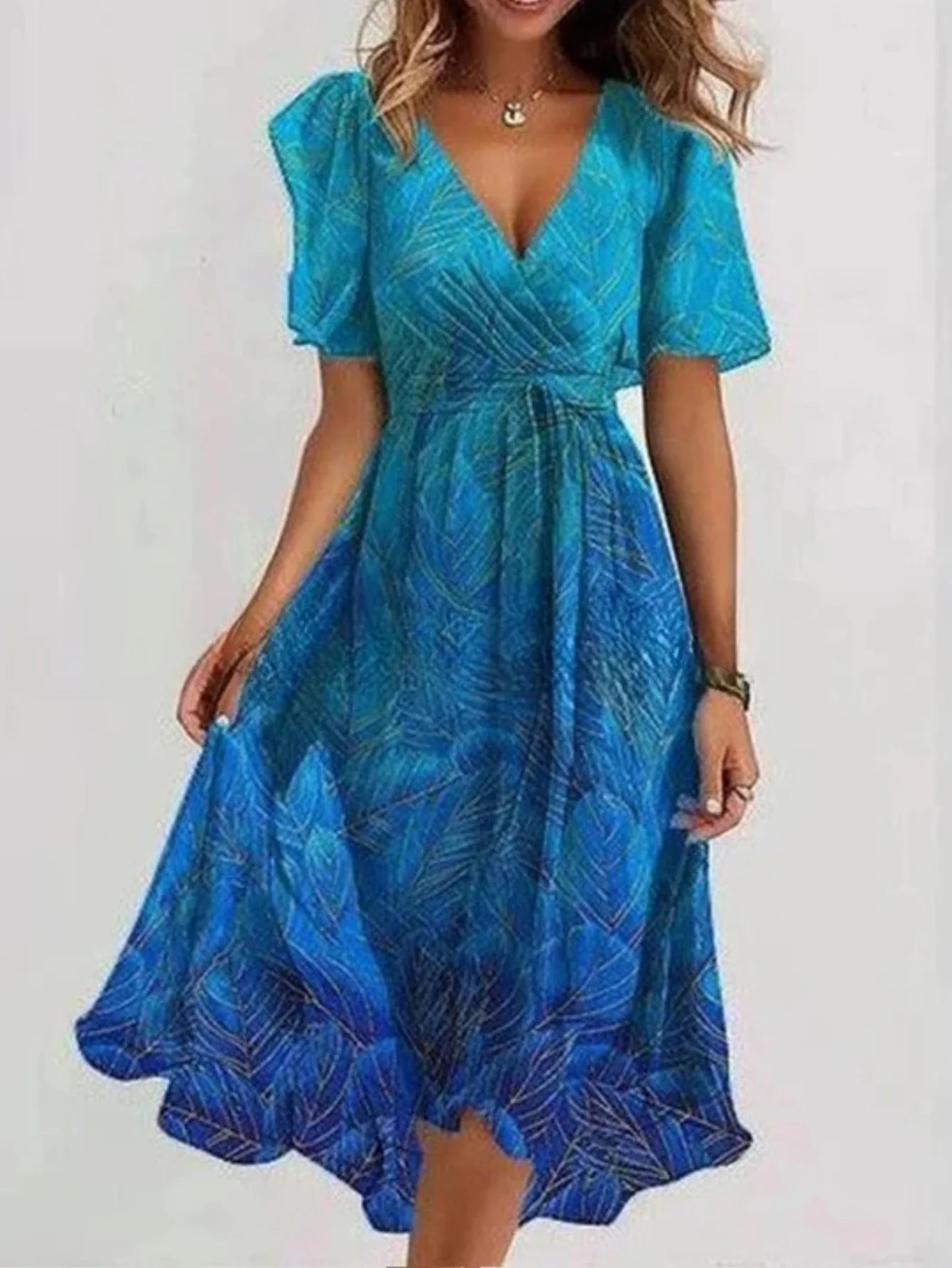 Short Sleeve V-Neck Floral Dress