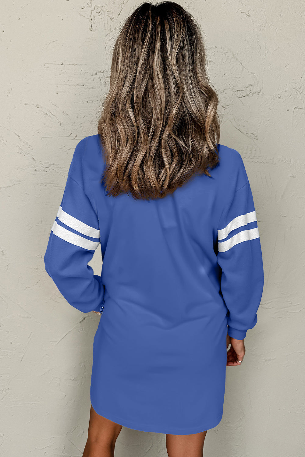 Sky Blue Varsity Contrast Banded Sleeve Shift Sweatshirt Dress