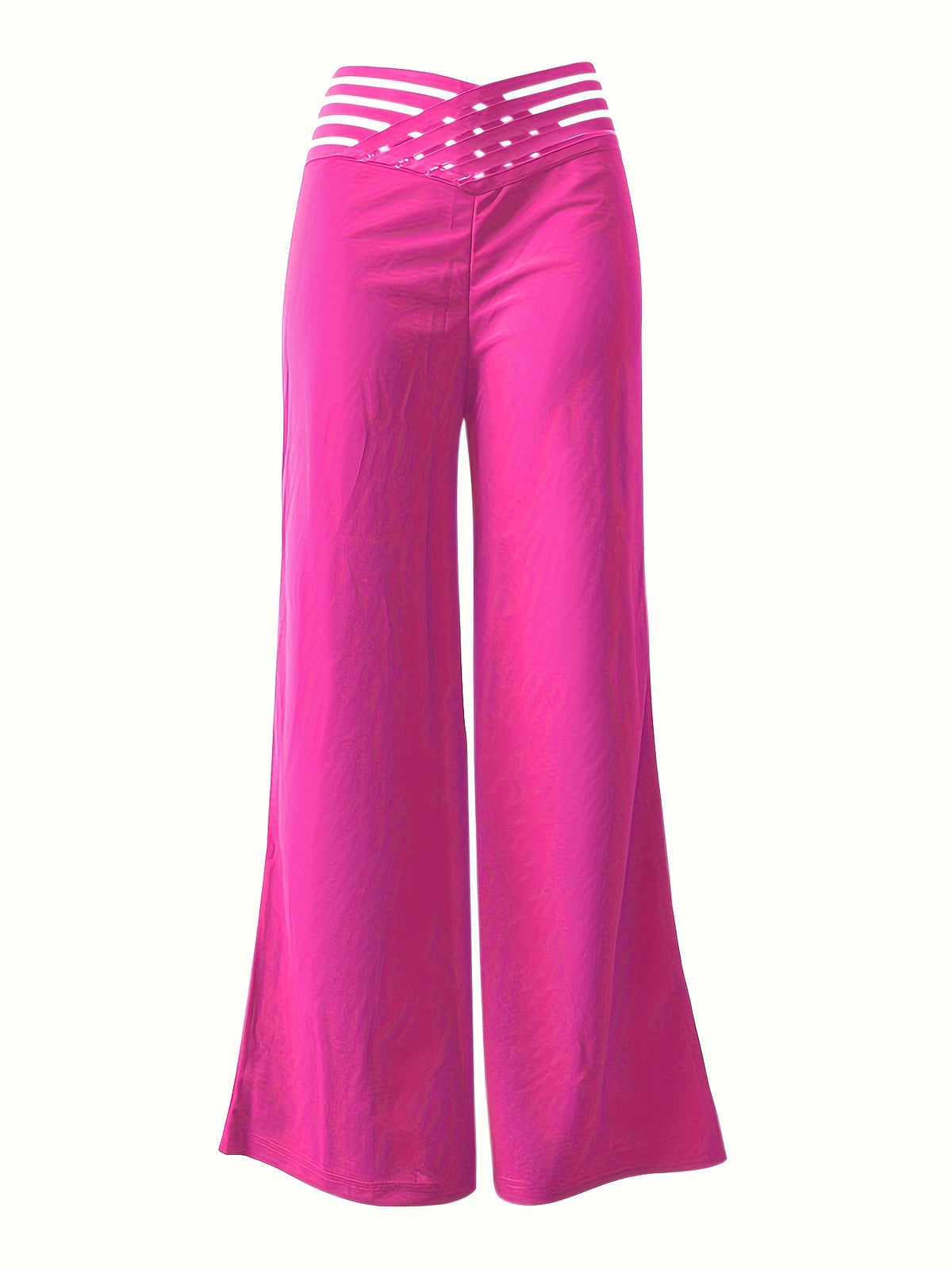 Elegant High-Waist Cross Detail Transparent Mesh Patchwork Pants