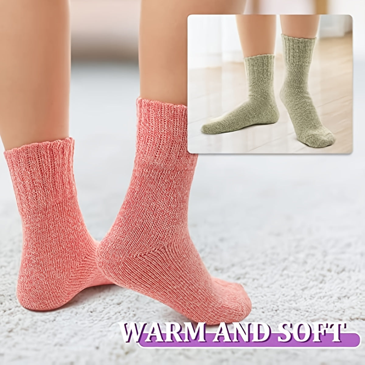 2/5 Pairs Thick Knit Warm Socks, Soft & Comfy Mid Tube Socks