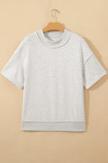 Light Grey Exposed Seam Detail Mock Neck Tee