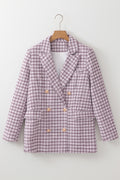 Burgundy Elegant Tweed Plaid Blazer