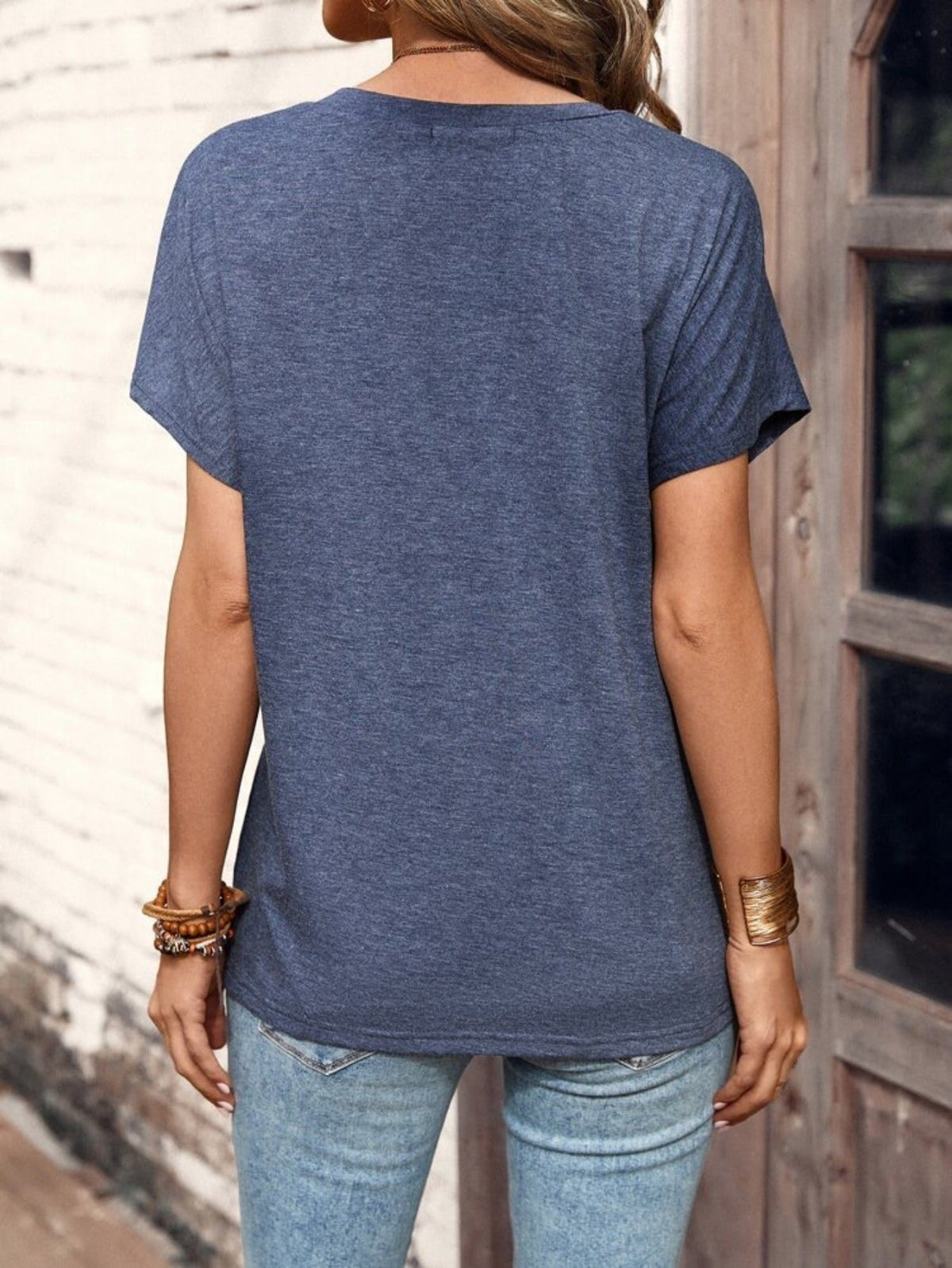 Button Front Solid T-shirt, Casual Short Sleeve T-shirt
