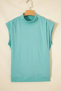 Mint Green Solid Color High Neck Cap Sleeve Loose Top
