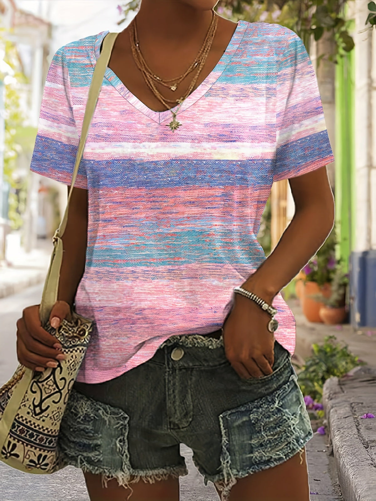 Elegant V-Neck Short Sleeve T-Shirt