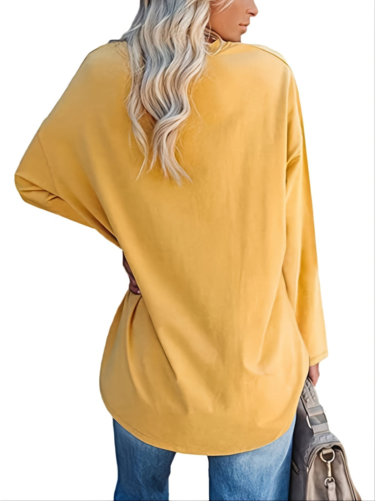 Women's Solid Color Oversized Tops, V-Neck Long Sleeve T-Shirts, Casual Loose Shirts