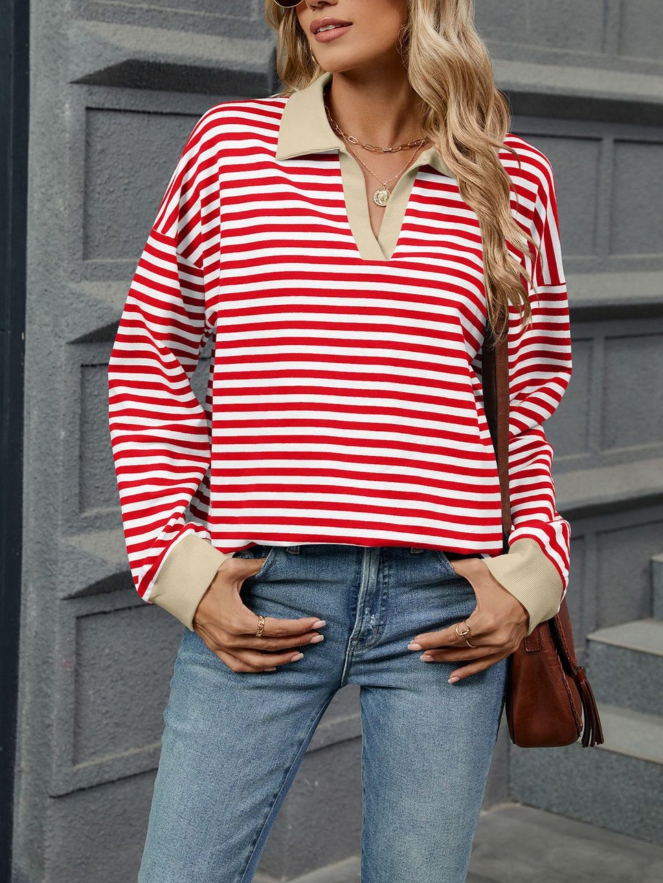 Patchwork Striped Long Sleeve T Shirt
