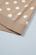 Dark Khaki Polka Dot Short Sleeve Button Down Sweater Cardigan