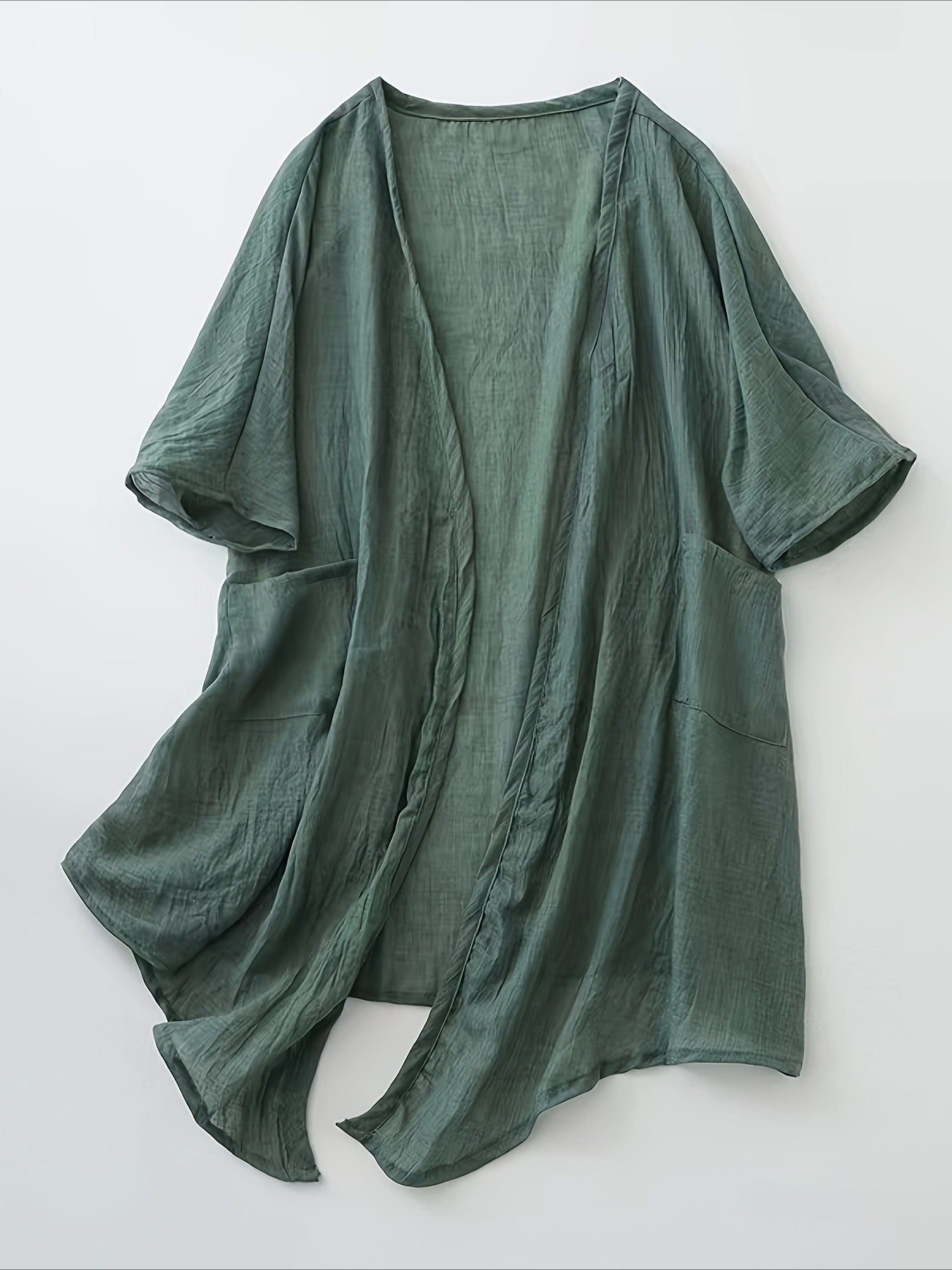 Long Loose Fit Casual Front Opening Short Sleeved and Linen Cover Lightweight and Linen Cardigan
