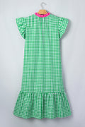 Bright Green Summer Color-Blocked Plaid Pattern Midi Dress