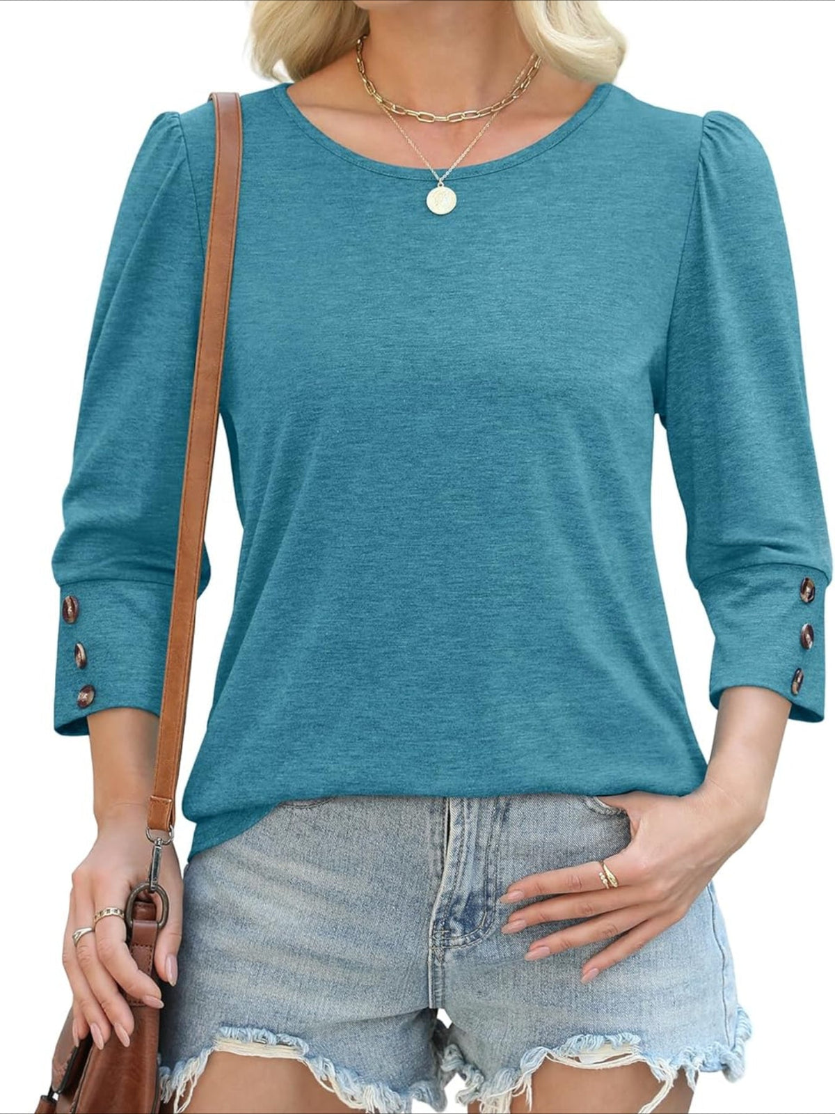 3/4 Sleeve with Buttons Dressy Casual Blouses