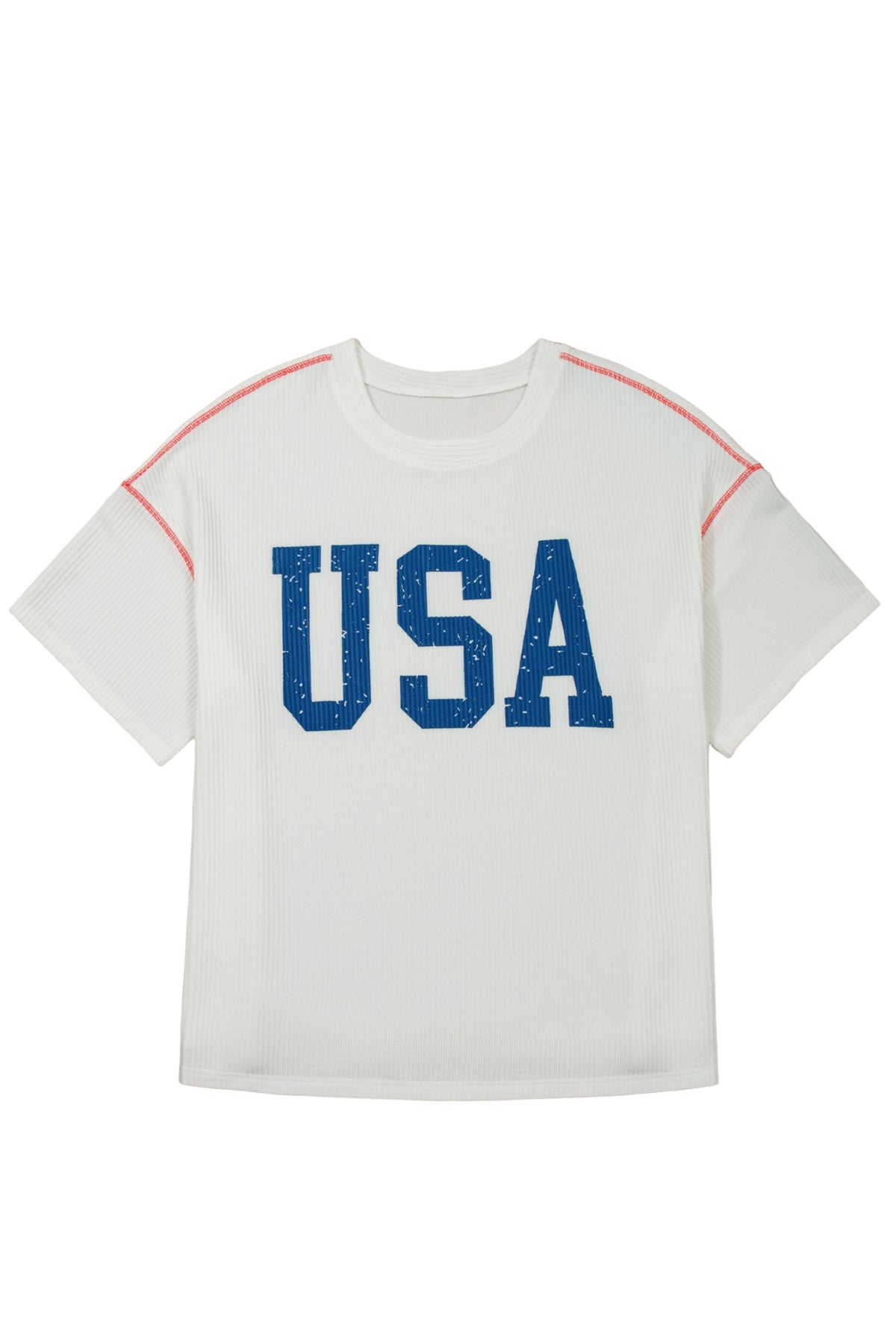 White Plus Size Twisted Rib Vintage USA Letter Printed T Shirt