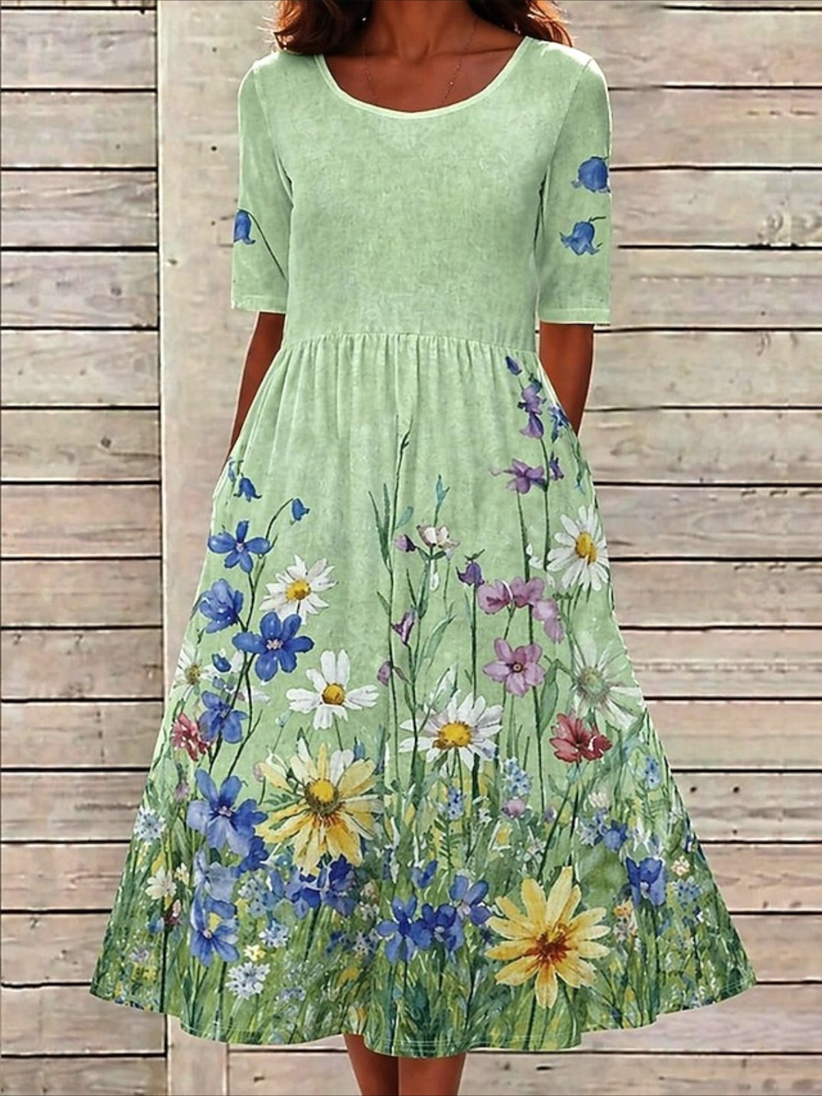 Floral Printed Crew Neck Short Sleeve Maxi Dress