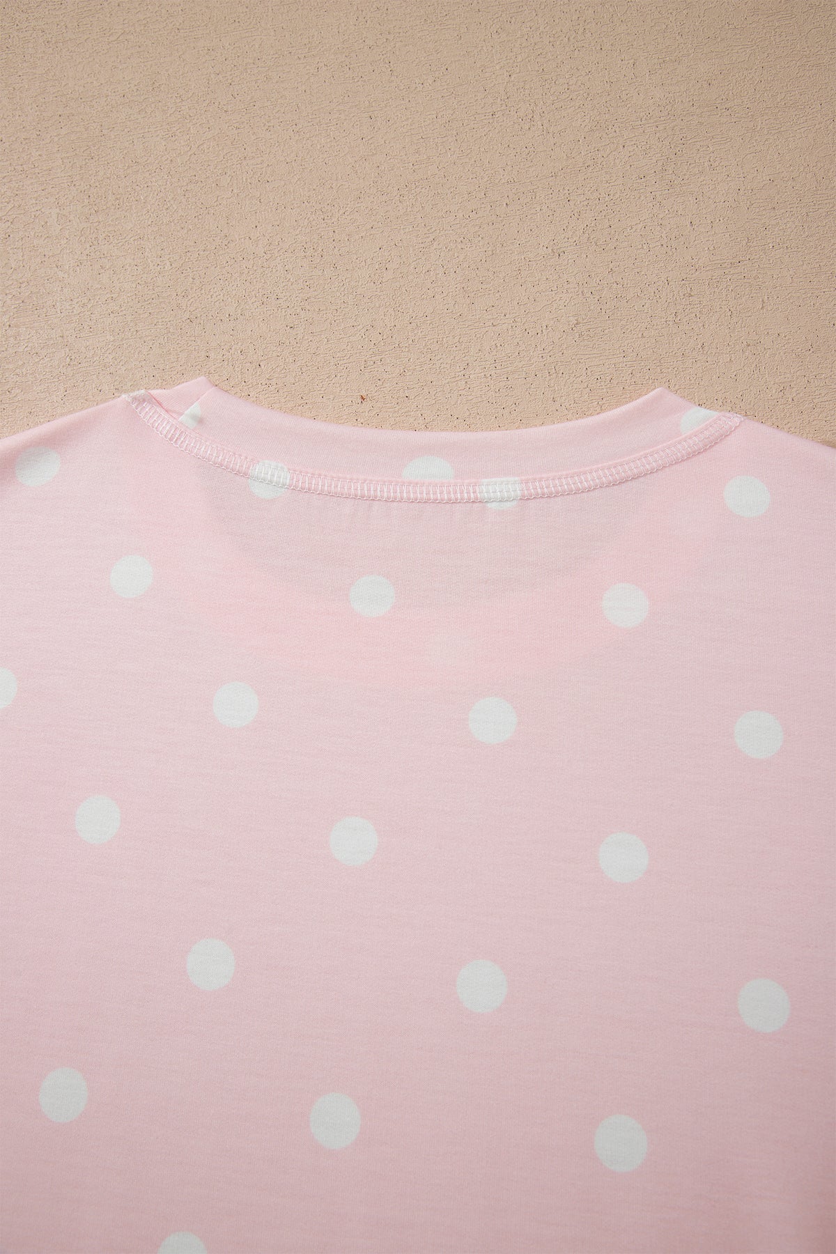 Pink Polka Dot Short Sleeve Loose Top Drawstring Shorts Set
