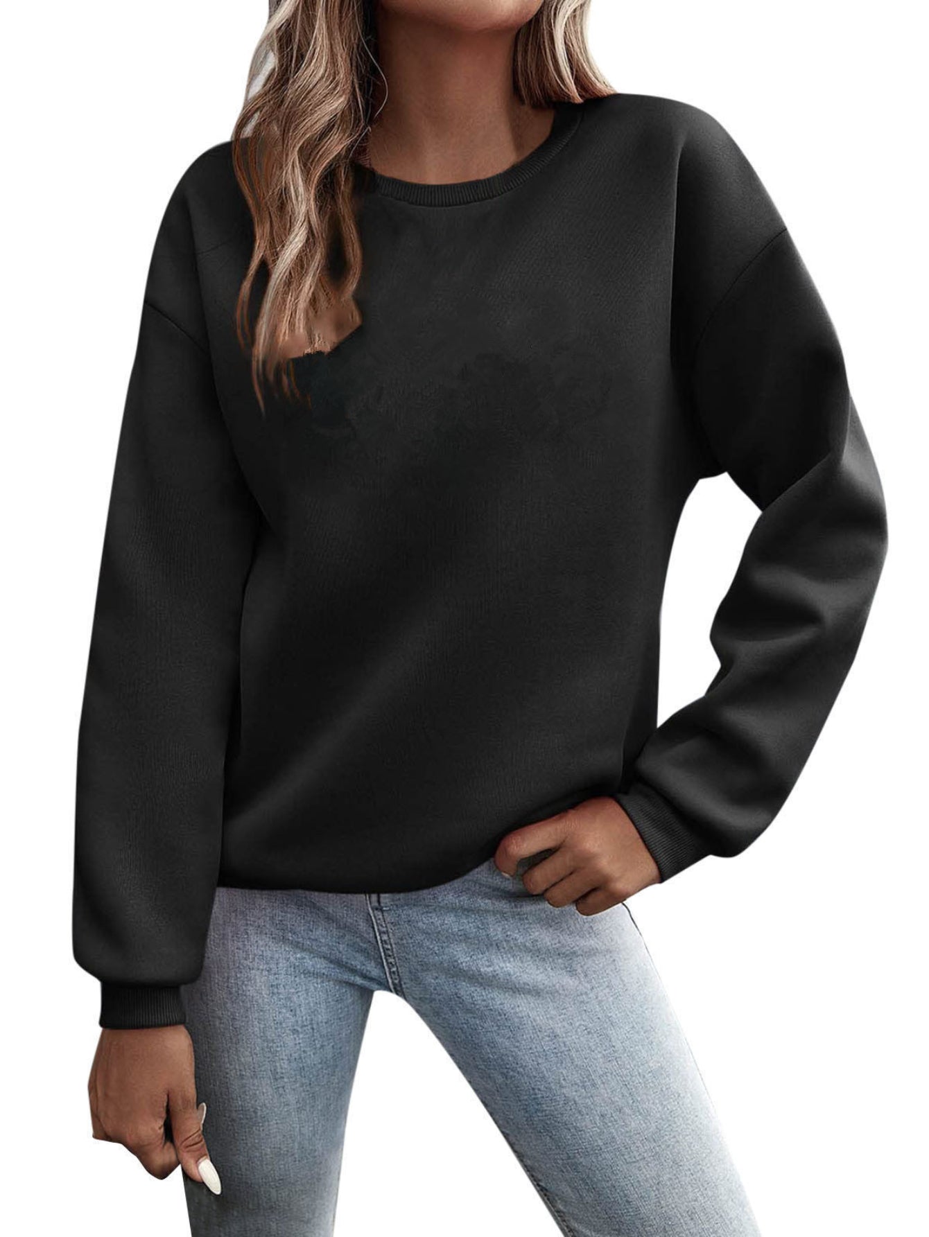 Crew Neck Cat Casual Jersey Long Sleeve Sweatshirt