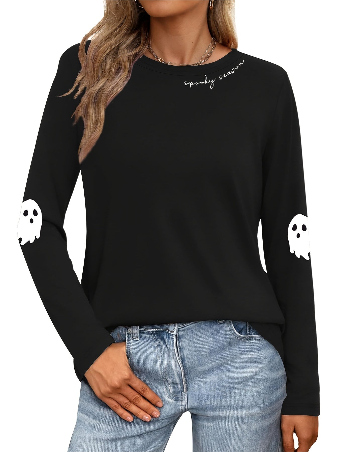 Halloween Round Neck Long Sleeve Loose Fit Top