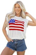 White Flag Graphic Short Sleeve Sweater Top