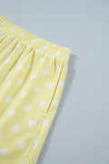 Yellow Polka Dot Print Color Block Trim Mock Neck Short Set