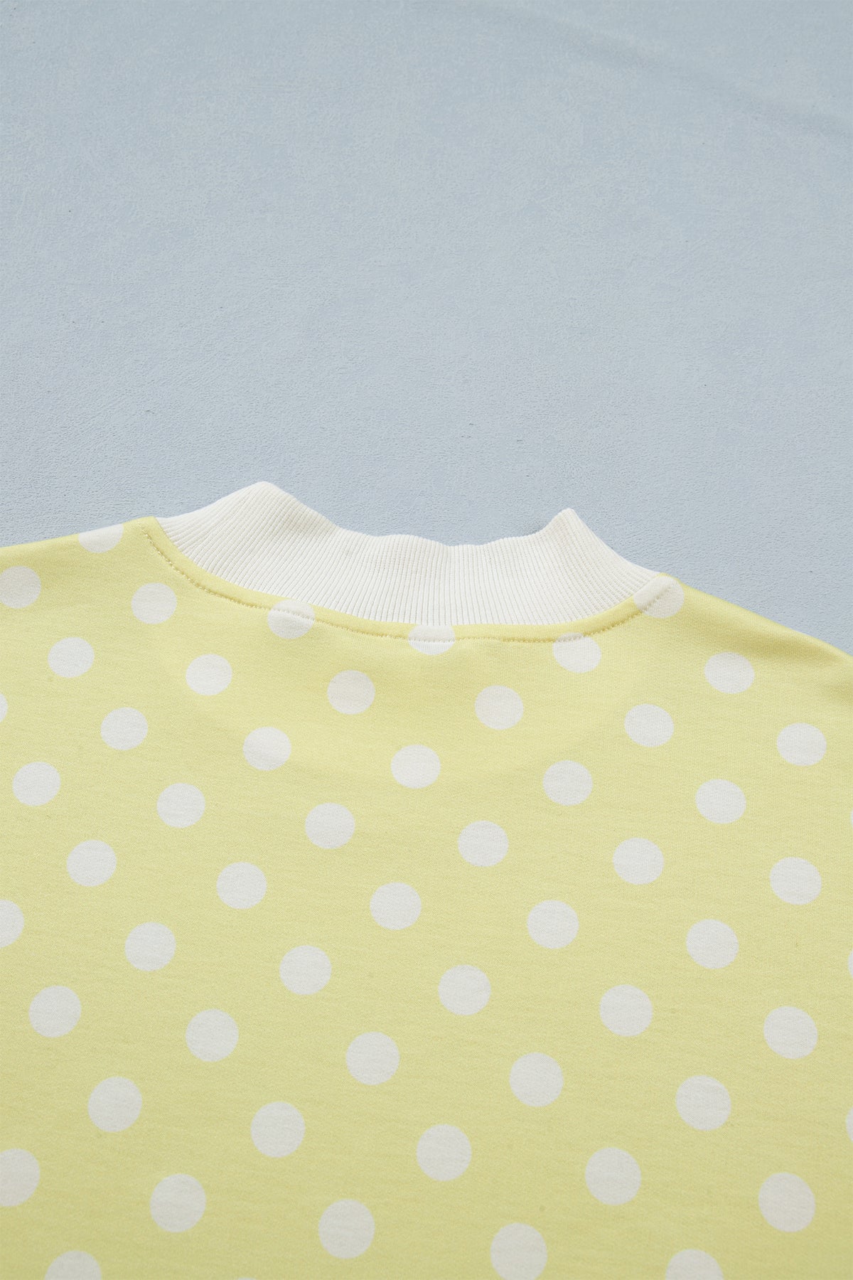 Yellow Polka Dot Print Color Block Trim Mock Neck Short Set