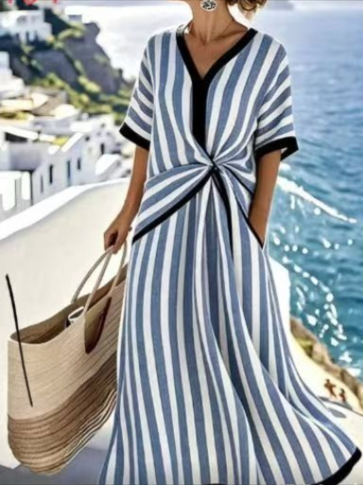 V Neck Loose-fitting Long Elegant and Sophisticated Dress