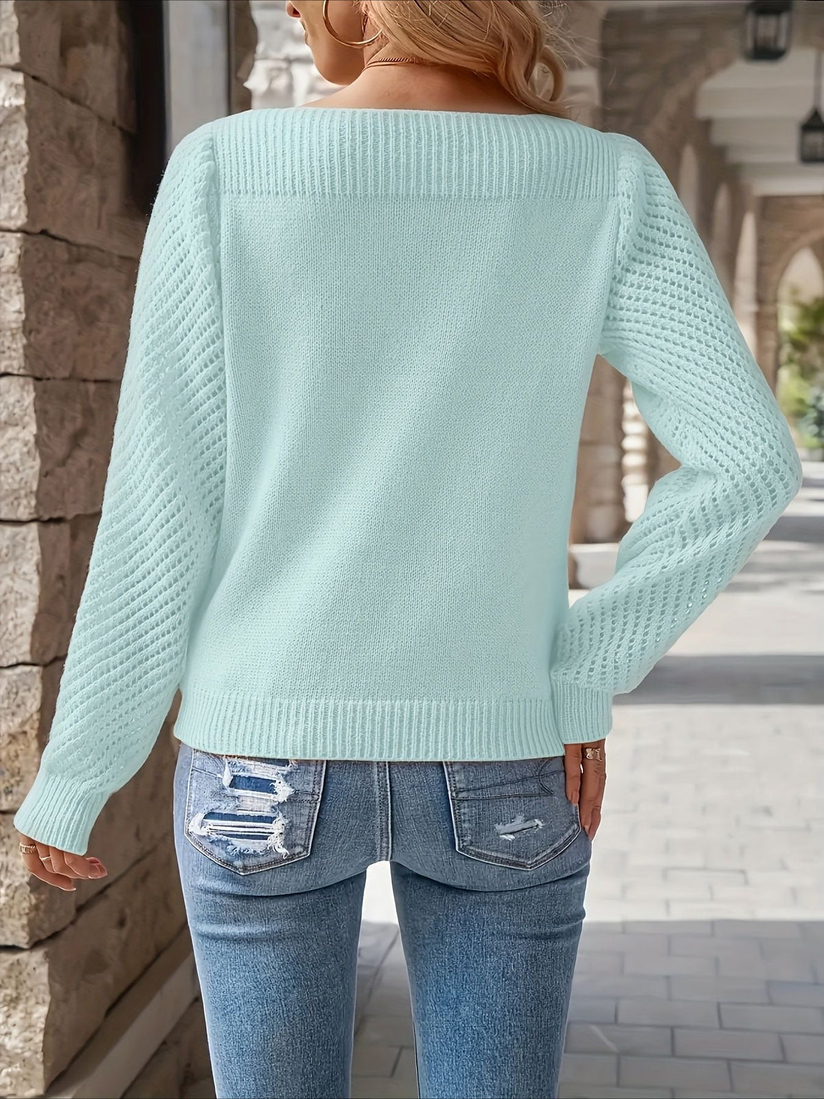 Middle Eastern Style Long Sleeve Solid Color Crew Neck Pullover Sweater